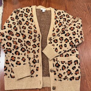 Crewcuts Leopard Print Cardigan - Tan and Black
